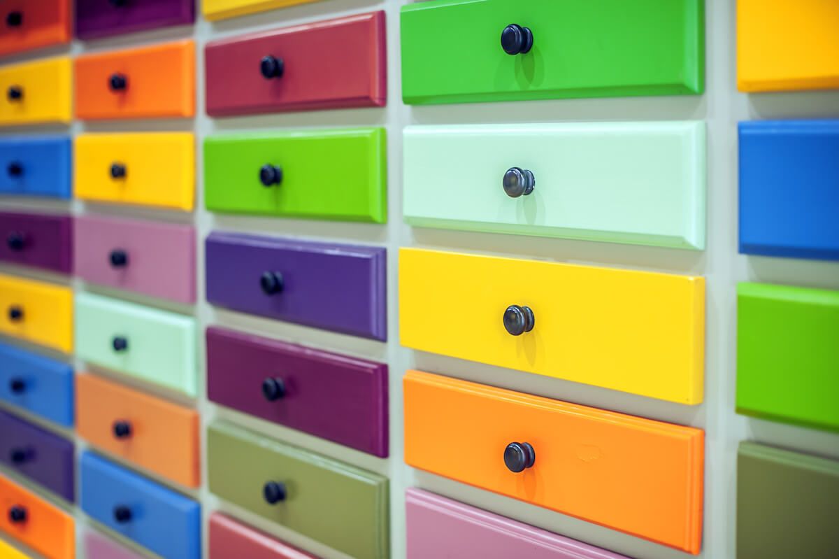 Organizing information: different colors of drawers