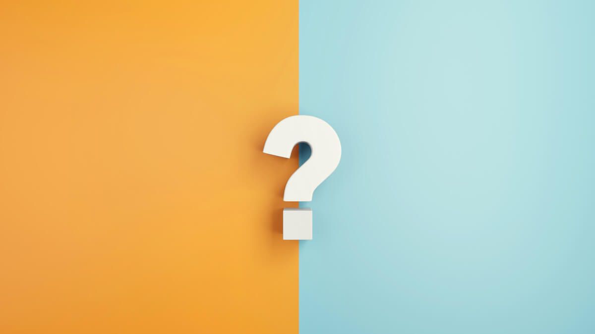Question mark on a blue and orange background